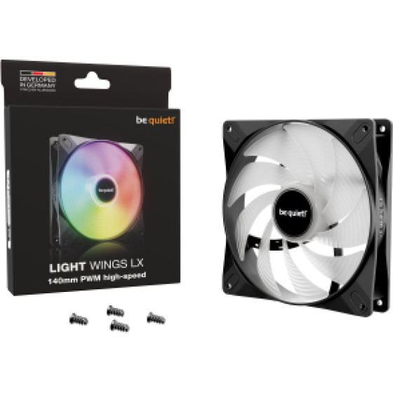 Bequiet Fan Light Wings Lx 140MM Pwm High Speed ARGB, 1800RPM, 75.3CFM/127.9M3/H, 30.5dB, Lifespan 60000h, BLACK, 3YW. - (BL129)