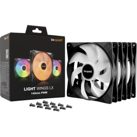 Bequiet Fan Light Wings Lx 140MM Pwm Triple Pack ARGB, 1200RPM, 56CFM/95M3/H, 22,9dB, Lifespan 60000h, BLACK, 3YW. - (BL127)