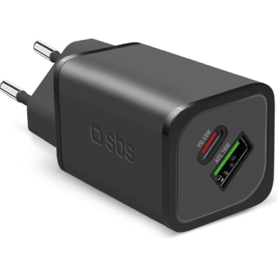 SBS Travel Charger Pd 65W Gan 2X Ports Black - (GANUSB2CPD65W)