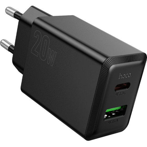 Hoco ��������� �������� PD20W QC3.0A 5V �� 2 ������� �������� 1xUSB-C ��� 1xUSB-A ������ - (N69 Nuevo)