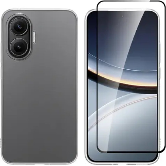 Vivid Set Gelly Case + Full Face Tempered Poco F7 5G Black - (VIGELLY476GLASSBK)