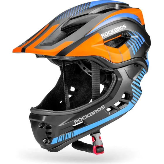 Rockbros TT-32SOBL-S children's Bicycle Helmet With Removable chinbar, Size S - Black And Orange 5907769312472 - (Rockbros-TT-32SOBL-S)