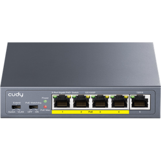 Cudy - Unmanaged PoE+ Gigabit Switch �� 4 Poe ����� ��� 1 Uplink - (GS105P)