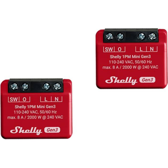 Shelly 1PM Mini Gen3 Set Of 2 Controllers, WiFi/Bluetooth - (1PMMiniGen3x2)