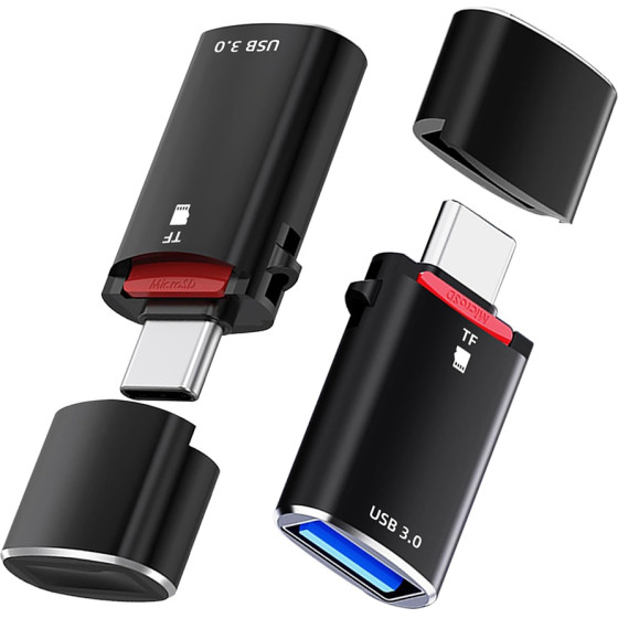 Techsuit - Card Reader Aluvoltx (CC1) - 2in1, USB3.0 To Type-C OTG, Tf ��mory Card, 3A, Plug&Play, Fast Data Transfer - Black