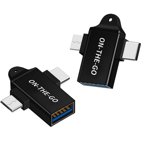 Techsuit - Otg Adapter Alucorex (A15) - 3in1, Usb To Micro-Usb + Type-C, Plug And Play, Aluminum Alloy - Black