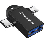 Techsuit - Otg Adapter Twovoltx (A16) - 3in1, Usb To Micro-Usb + Type-C, Plug And Play, Aluminum Alloy - Black