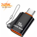 Techsuit - Premium Otg Adapter Hyperport (A1) - Usb 3.0 Female To Type-C Male, 10Gbps, 240W, Aluminum Alloy - Black / Orange