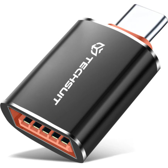 Techsuit - Premium Otg Adapter Hyperport (A2) - Usb To Type-C, 5Gbps, 6A, 120W, Converter For PC/Laptop - Black / Orange