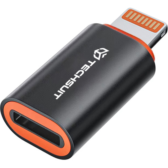 Techsuit - Premium Otg Adapter Hyperport (A3) - Type-C Male To Lightning Female, PD20W, Converter For Iphone - Black / Orange