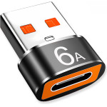 Techsuit - Premium Otg Adapter Hyperport (A4) - Type-C To USB, 5Gbps, 6A, 120W, Converter For Phone - Black / Orange