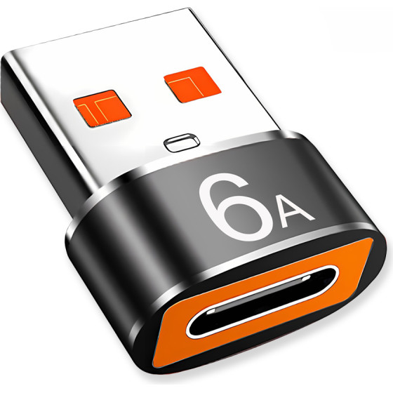 Techsuit - Premium Otg Adapter Hyperport (A4) - Type-C To USB, 5Gbps, 6A, 120W, Converter For Phone - Black / Orange