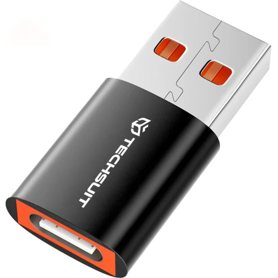 Techsuit - Premium Otg Adapter Hyperport (A5) - Type-C To USB, 6A, 5Gbps, Plug And Play, Fast Data Transfer - Black / Orange