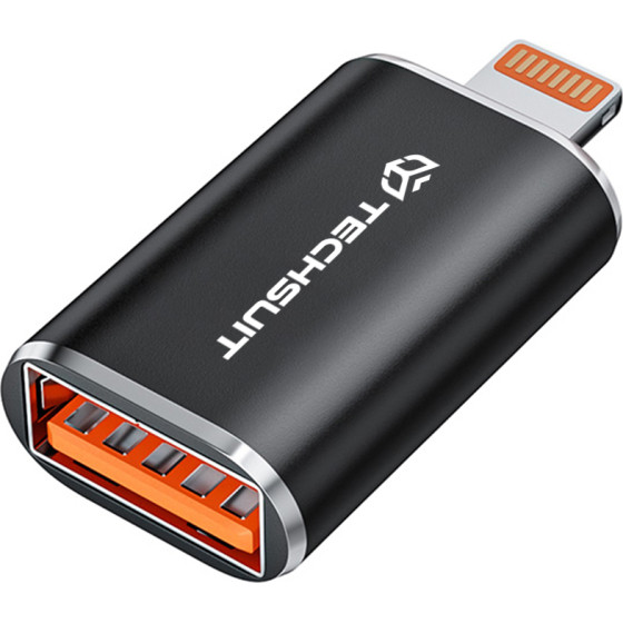 Techsuit - Premium Otg Adapter Hyperport (A6) - USB3.0 To Lightning, PD30W, 5Gbps, GaN, Converter For Iphone - Black / Orange