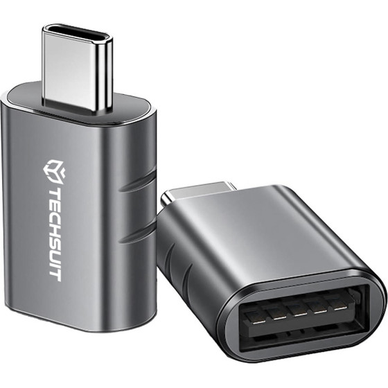 Techsuit - Premium Otg Adapter Slatevolt (A10) - Usb 3.0 To Type-C, 5Gbps, 3A, Zinc Alloy, Support For Thunderbolt 3 - Gray