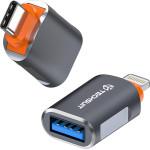 Techsuit - Premium Otg Adapter Slatevolt (A9) - Usb To Type-C, 5Gbps, 6A, 120W, Plug And Play, Fast Data Transfer - Gray / Orange