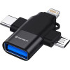 Techsuit - Premium Otg Adapter Soundvoltx (A17) - 4in1, Usb To Micro-Usb + Type-C + Lightning, Plug And Play - Black