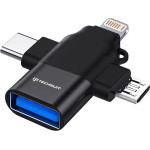 Techsuit - Premium Otg Adapter Soundvoltx (A17) - 4in1, Usb To Micro-Usb + Type-C + Lightning, Plug And Play - Black