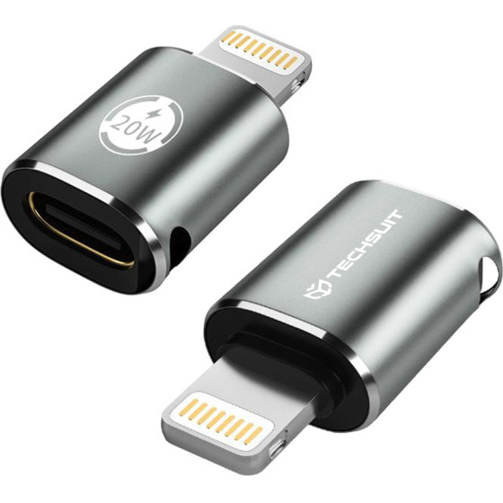 Techsuit - Premium Otg Adapter Titancorex (A11) - Type-C To Lightning, 3A, Aluminum Alloy, Plug&Play, Fast Transfer - Gray