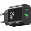 Usams Wall Charger CC315 T65 25W 1xUSB-C 1xUSB-A Fast Charging Black - (CC315TC01)
