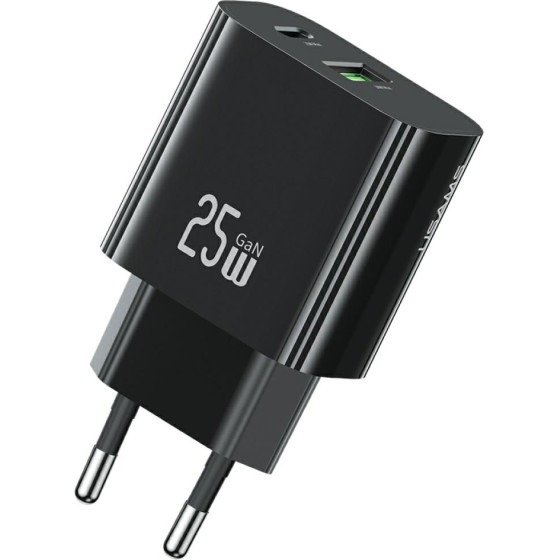 Usams Wall Charger CC315 T65 25W 1xUSB-C 1xUSB-A Fast Charging Black - (CC315TC01)