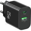 Usams Wall Charger CC315 T65 25W 1xUSB-C 1xUSB-A Fast Charging Black - (CC315TC01)