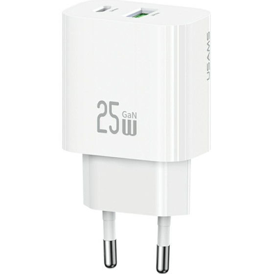 Usams Wall Charger CC315 T65 25W 1xUSB-C 1xUSB-A Fast Charging White - (CC315TC02)