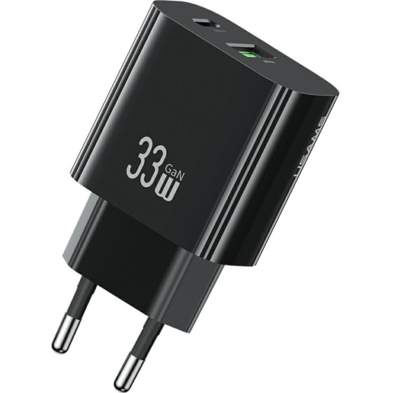 Usams Wall Charger CC317 T65 33W 1xUSB-C 1xUSB-A Fast Charging Black - (CC317TC01)