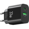 Usams Wall Charger CC317 T65 33W 1xUSB-C 1xUSB-A Fast Charging Black - (CC317TC01)
