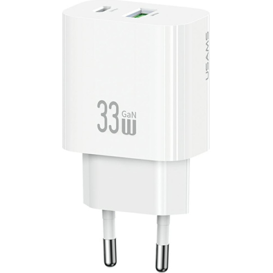 Usams Wall Charger CC317 T65 33W 1xUSB-C 1xUSB-A Fast Charging White - (CC317TC02)