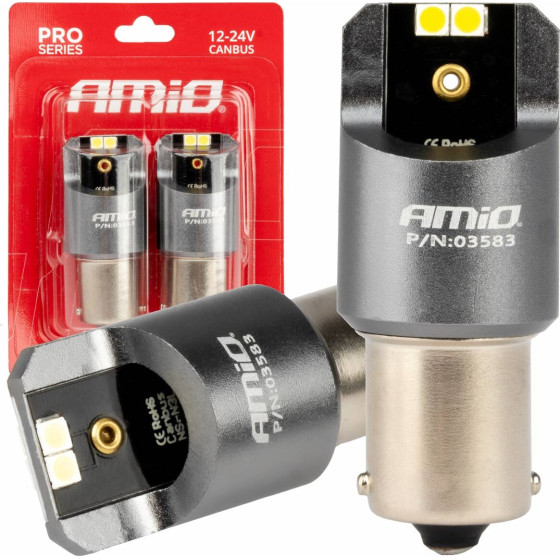 AMiO ������ Led CAN-Bus P21W BA15S 12/24V 6.000K 4xSmd ����� Pro Series - 2 ���. - (03583)