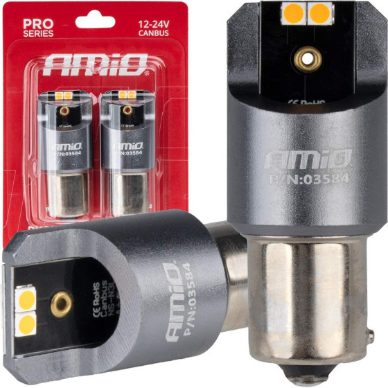 AMiO ������ Led CAN-Bus P�21W BAU15S 12/24V 6.000K 4xSmd ��������� Pro Series - 2 ���. - (03584)