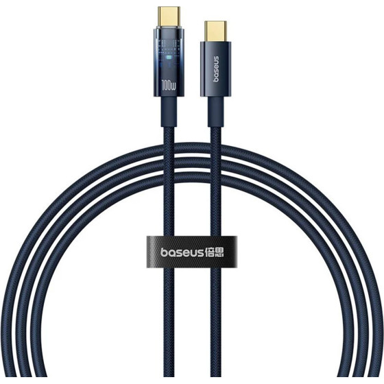 Baseus - Data Cable Explorer - Type-C, Fast Charge, 100W, With Auto Shutdown, Naylon, 1m - Deepsea Blue - (P10319704321-00)