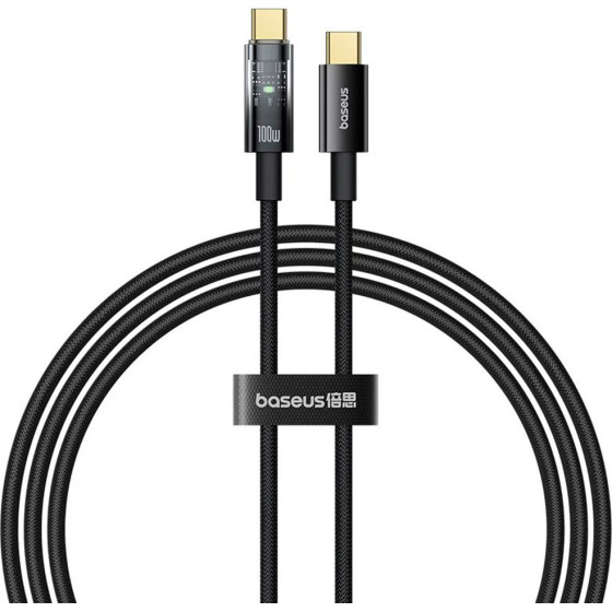 Baseus - Data Cable Explorer - Type-C, Fast Charge, 100W, With Auto Shutdown, Naylon, 2m - Cluster Black - (P10319704111-00)