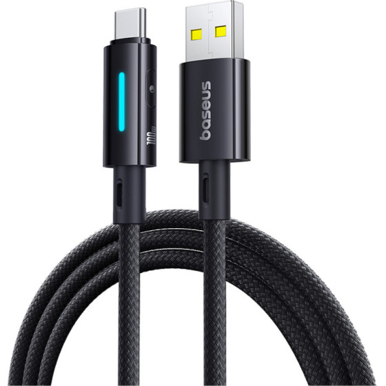 Baseus - Data Cable Lit - Usb To Type-C, 100W, Fast Charging, Light, Button-Control, 2m - Cosmic Black - (P10379002121-01)