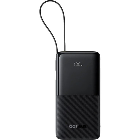 Baseus - Power Bank Bipow 2 - With Built-In USB-C Cable, Type-C, USB, Smart Display, 10000mAh, 20W - Black - (P10077101113-00)