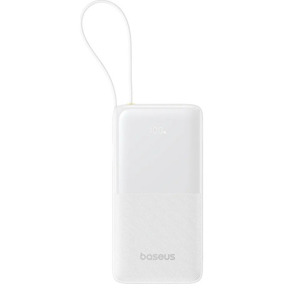 Baseus - Power Bank Bipow 2 - With Built-In USB-C Cable, Type-C, USB, Smart Display, 20000mAh, 20W - White - (P10077101213-01)