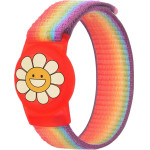 Hurtel Apple Airtag Kids Nylon Wrist Strap Case - With Flower And Rainbow Stripe - (WAT-67-0Y1S)