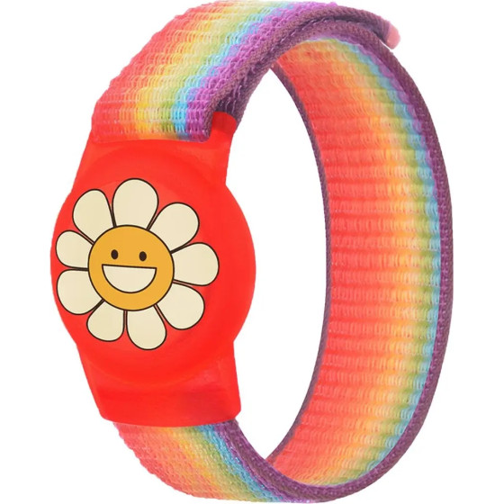 Hurtel Apple Airtag Kids Nylon Wrist Strap Case - With Flower And Rainbow Stripe - (WAT-67-0Y1S)