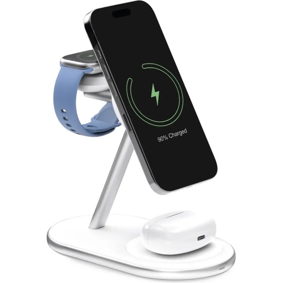 Puro Mag Station Qi2 3-in-1 Wireless Charger Compatible With Magsafe - White - (PUFCCSQIMAG6AWWHI)