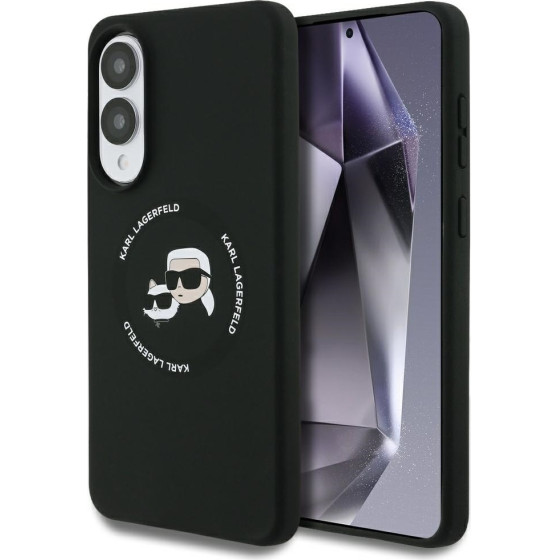 Karl Lagerfeld Case Silicone Double Heads And Circle Magsafe For Samsung Galaxy S25 Edge Black - (KLHMS25ESKCHTCK)