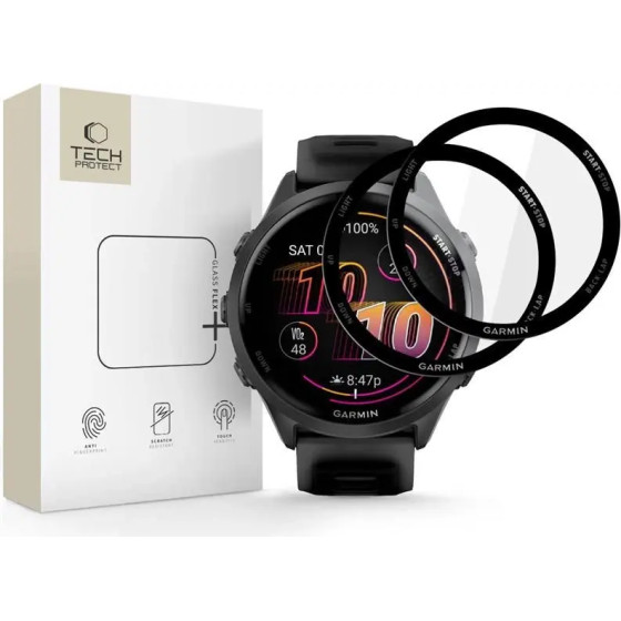 Tech-Protect Glass Flex+ 2-Pack Hybrid Glass For Garmin Forerunner 970 / 570 47 Mm - Black - (27829-0)