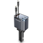 Techsuit - Premium Car Charger Nanovoltx (C1) - With Retractable USB-C, Lightning Cables, Usb 2.4A, PD30W, 69W, 180� - Gray