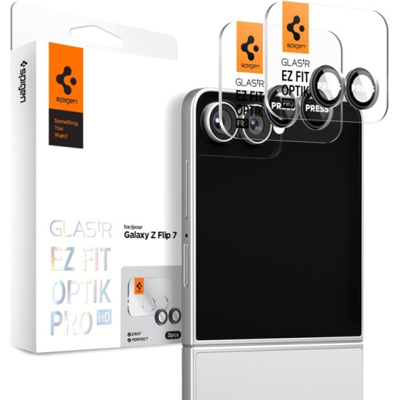 Spigen Optik Pro Hd GLAS.Tr Ez Fit Camera Protector 2-Pack - Lens Protector For Samsung Galaxy Z Flip 7 (Black) - (AGL09587)