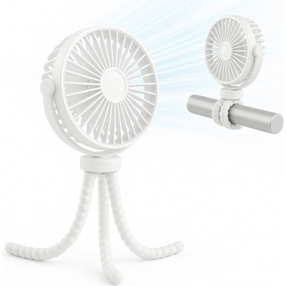 Techsuit - Baby Stroller Fan (VP1) - Portable, Four Speeds, 360� Flexible Tripod Clip, 4000mAh - White - (VP1;WHITE)