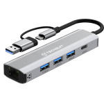 Techsuit - Docking Station Boostnetlink 5 In 1 (H3) - Usb 3.0. USB-C To 3x USB, Type-C, Ethernet RJ45, 1000MBps - Gray - (TYCB077;H3)