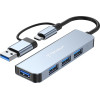 Techsuit - Docking Station Databridge 4 In 1 (H8) - USB, Type-C To Usb 3.0, 3x Usb 2.0 - Gray - (TYCB026;H8)