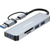 Techsuit - Docking Station Databridge 5 In 1 (H7) - USB, Type-C To Usb 3.0, 2x Usb 2.0, SD/Tf Card - Gray - (TYCB071;H7)