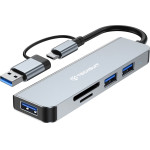 Techsuit - Docking Station Databridge 5 In 1 (H7) - USB, Type-C To Usb 3.0, 2x Usb 2.0, SD/Tf Card - Gray - (TYCB071;H7)
