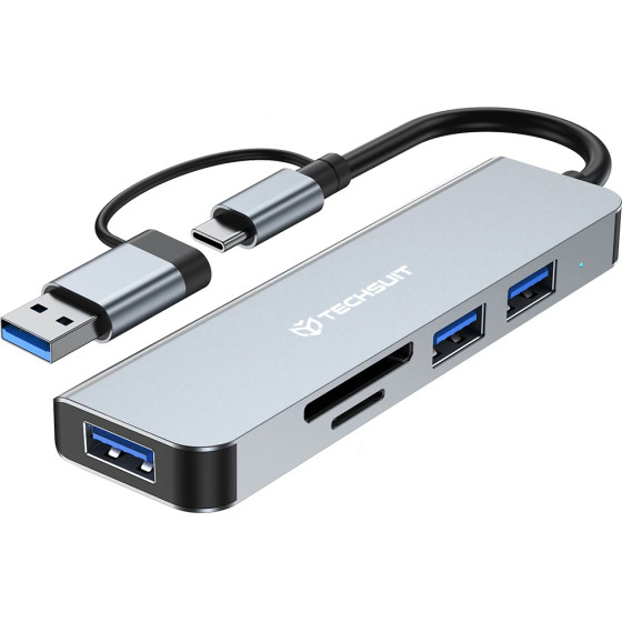 Techsuit - Docking Station Databridge 5 In 1 (H7) - USB, Type-C To Usb 3.0, 2x Usb 2.0, SD/Tf Card - Gray - (TYCB071;H7)